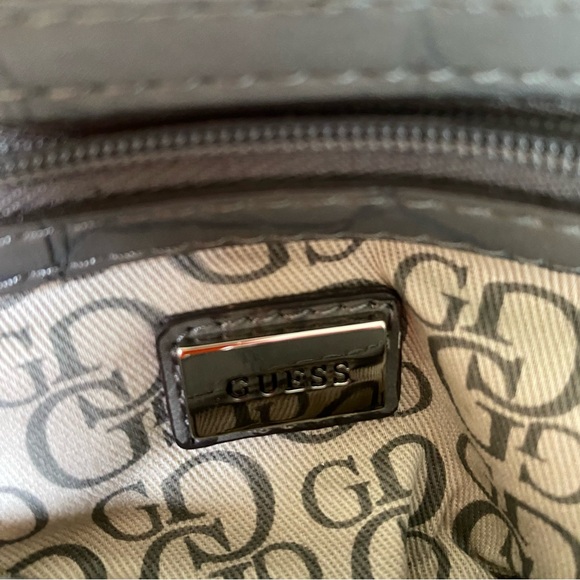 Small Evening Clutch Handbag Rhinestones Faux Grey Leather Animal Print Guess - Picture 7 of 13